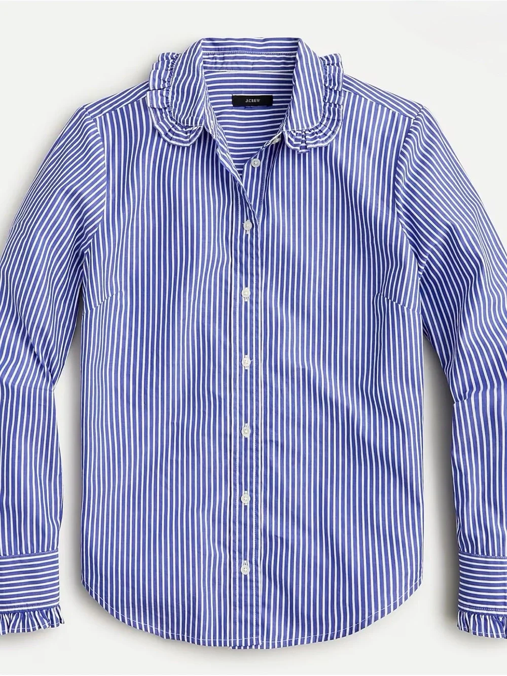 J. Crew Ruffle-collar cotton poplin shirt in stripe XXS